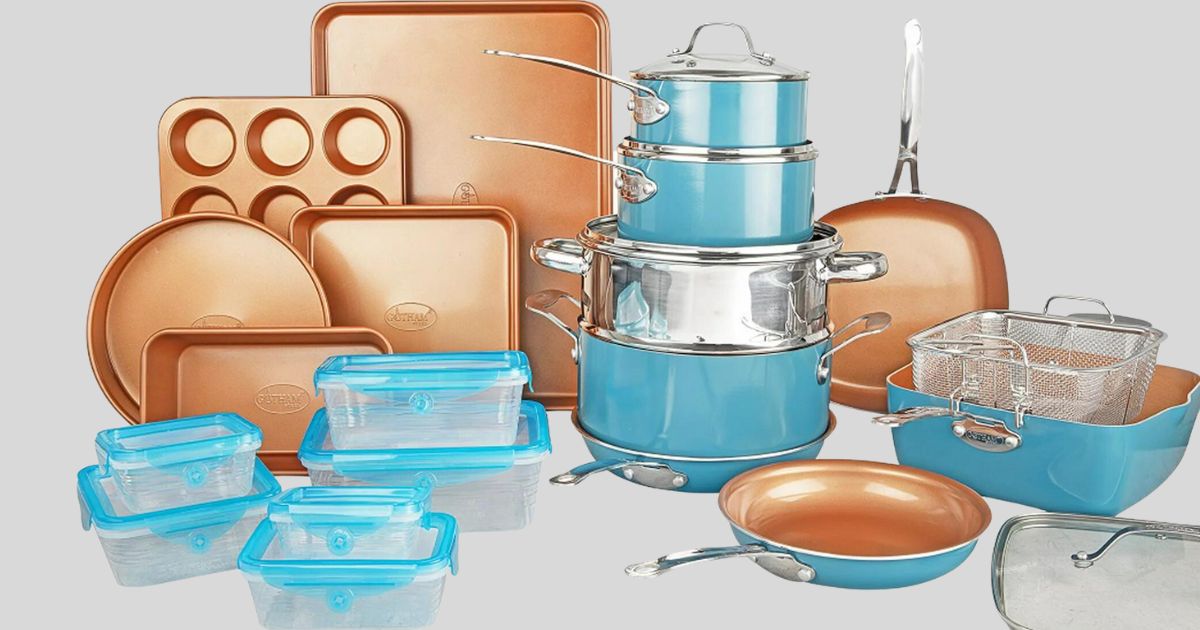 Gotham Steel 32 Pcs Cookware Set Bakeware and Food Storage Set Nonstick Pots  and Pans Set Blue 