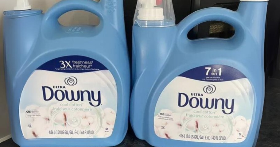 2 large blue bottles of Downy Ultra Laundry Liquid Fabric Softener Cool Cotton 140oz
