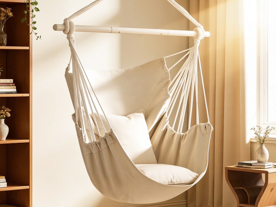 beige hammock chair swing indoors