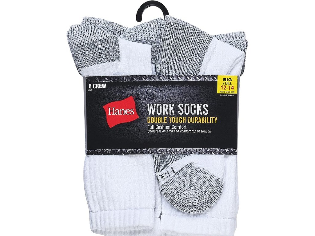 Hanes Men's Work Socks 6 Pack in White-2