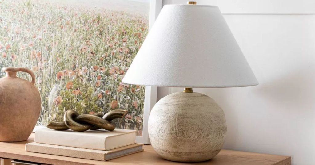Table Lamp from Target shown on console table with other decor