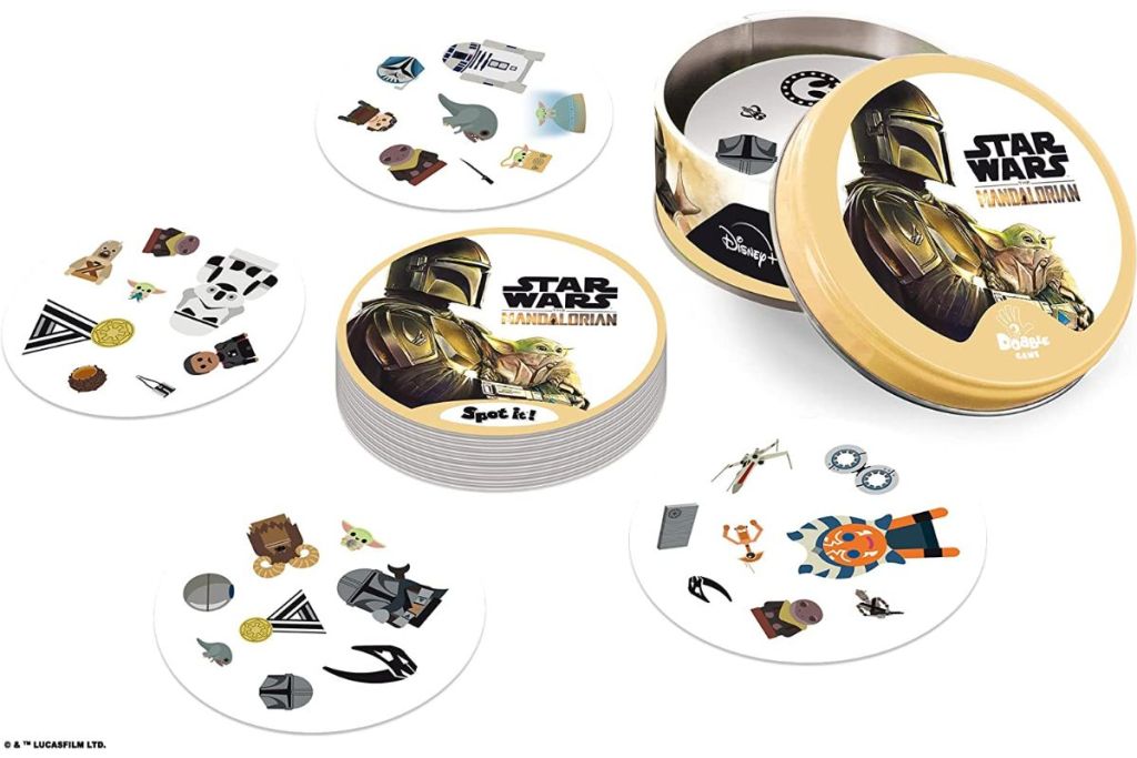 Zygomatic Spot It! Star Wars The Mandalorian Card Game pieces shown