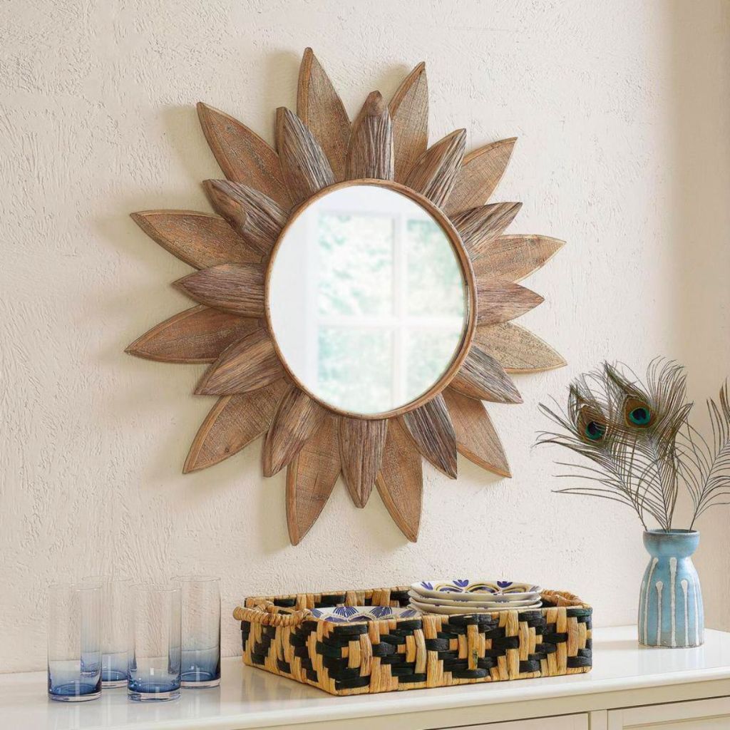 Home Decorators Collection Medium Sunburst Brown Antiqued Art Deco Accent Mirror 34" Diameter