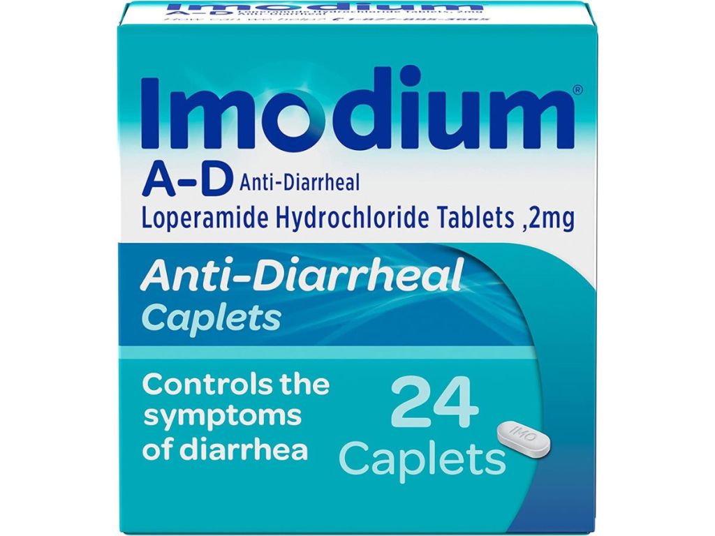 box of Imodium A-D Diarrhea Relief 24-Count Caplets