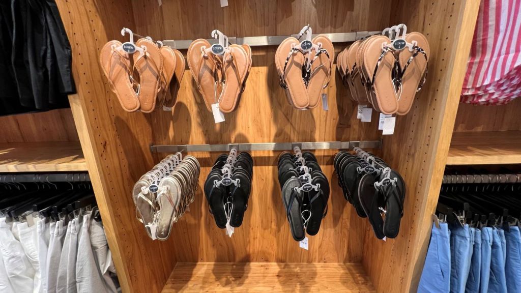 Display of sandals at J. Crew