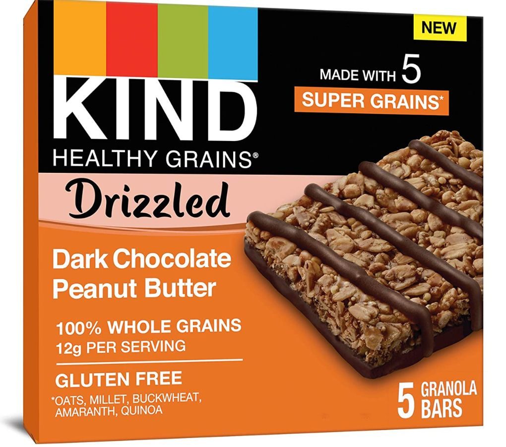 A box of peanut butter chocolate drizzled Kind Bars
