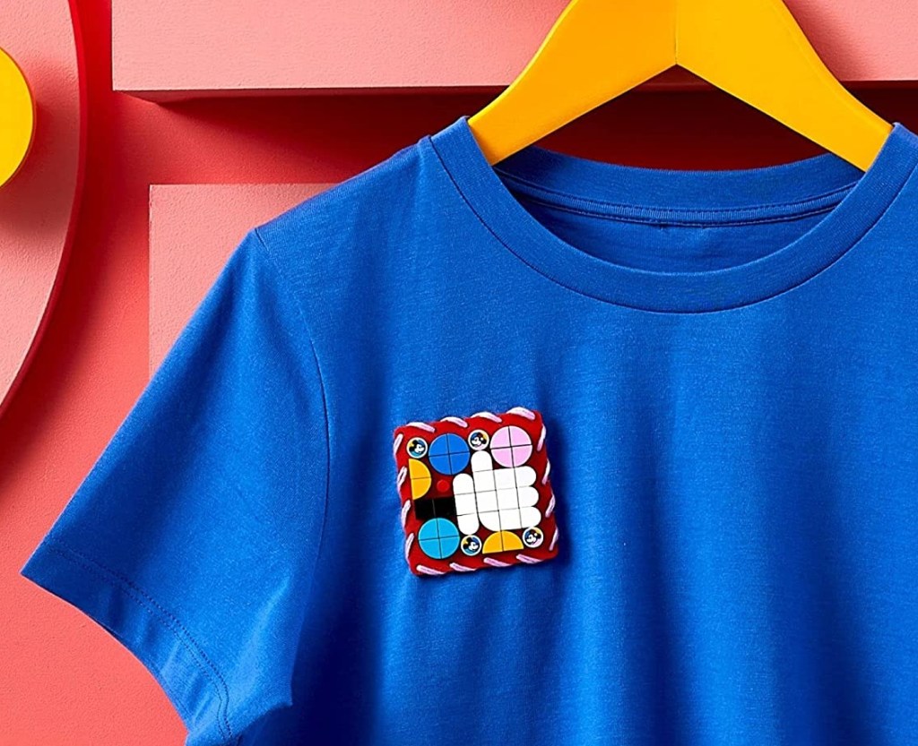 LEGO dots patch on a blue shirt