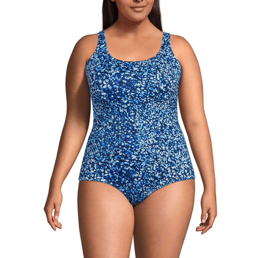 Lands end plus size mastectomy swimsuit in blue