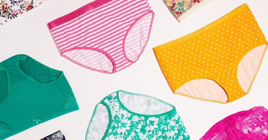 rows of women's underwear with designs on them