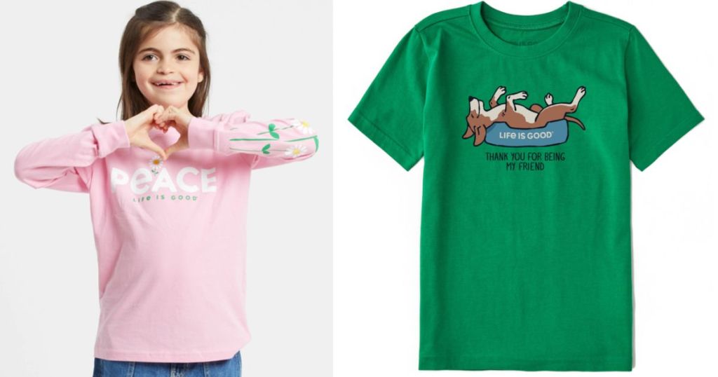 A little girl with a pink, long-sleeved shirt on and a green t-shirt