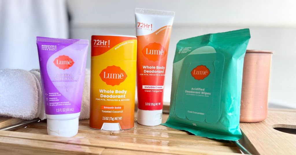 lume self care products on table