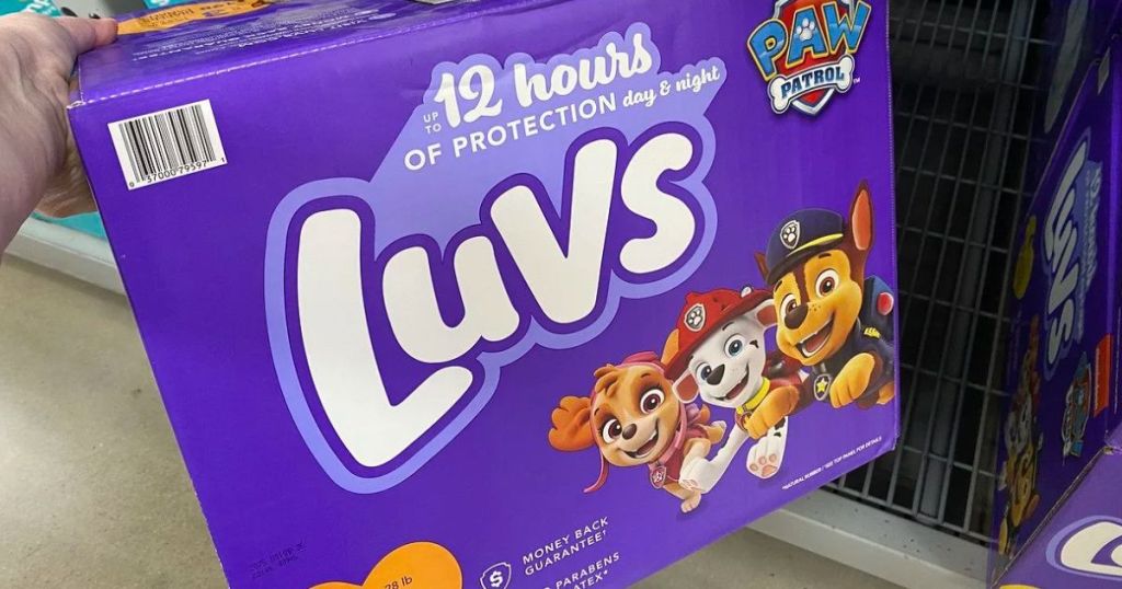 a box of Luvs diapers size 3 jumbo box