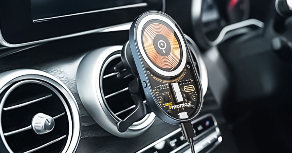 magnetic car charger on air vents in car