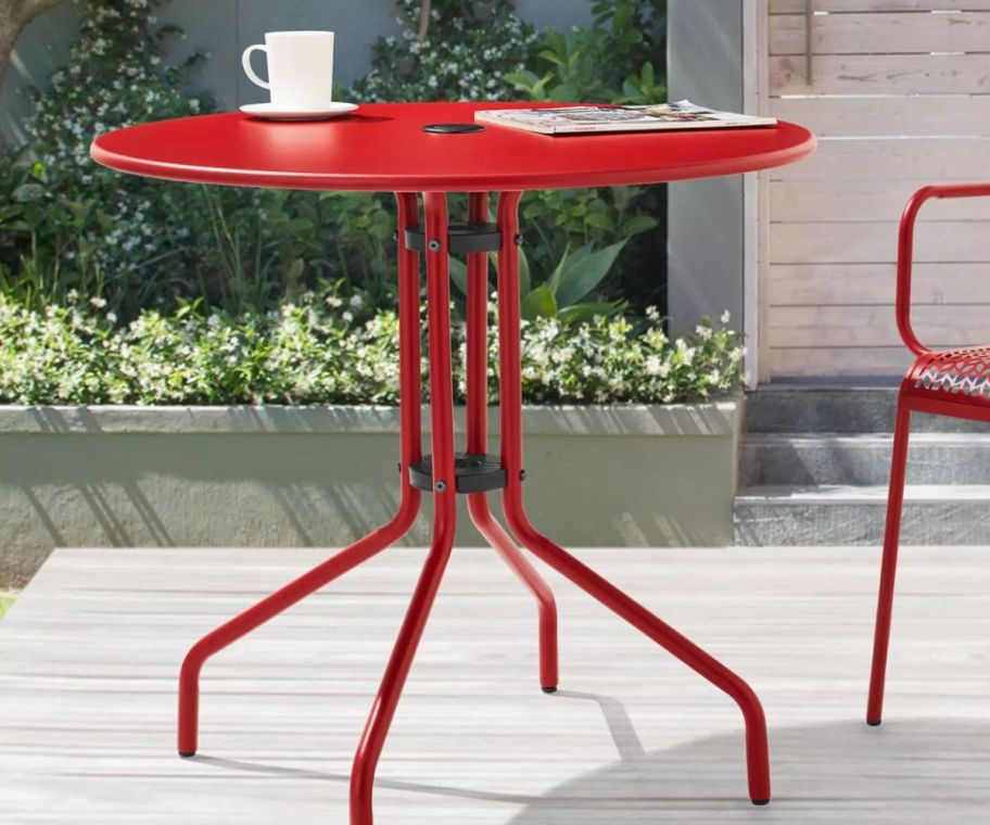 A red Member's Mark Cafe Collection Steel Table & Chairs Set in Aqua