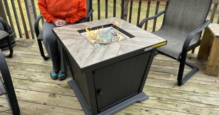 member's mark gas fire pit table on patio
