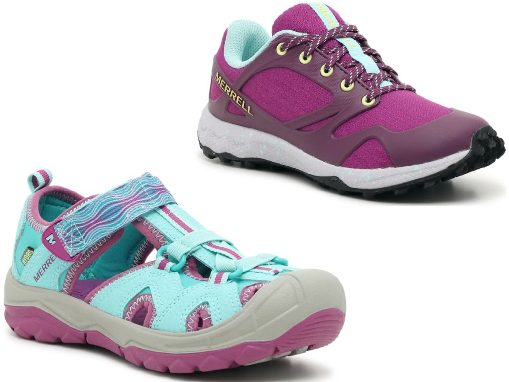 Two pairs of merrel shoes for kids
