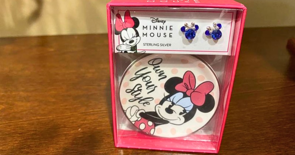 Disney Minnie Mouse Sterling Silver Earrings and Trinket Dish