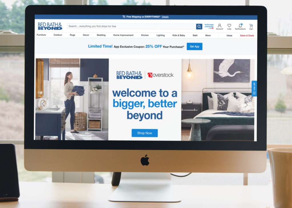 The new Bed Bath & Beyond website shown on a computer screen