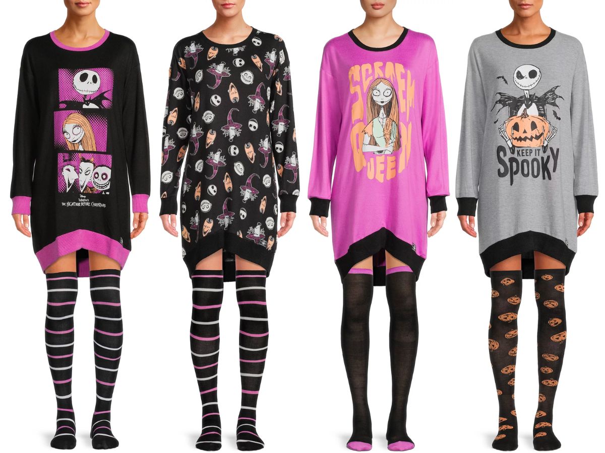 4 different styles of nightmare before christmas sleeps shirts with socks sets