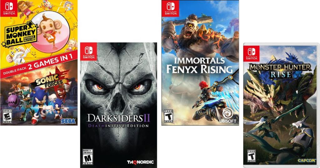 Four Nintendo Switch game cases