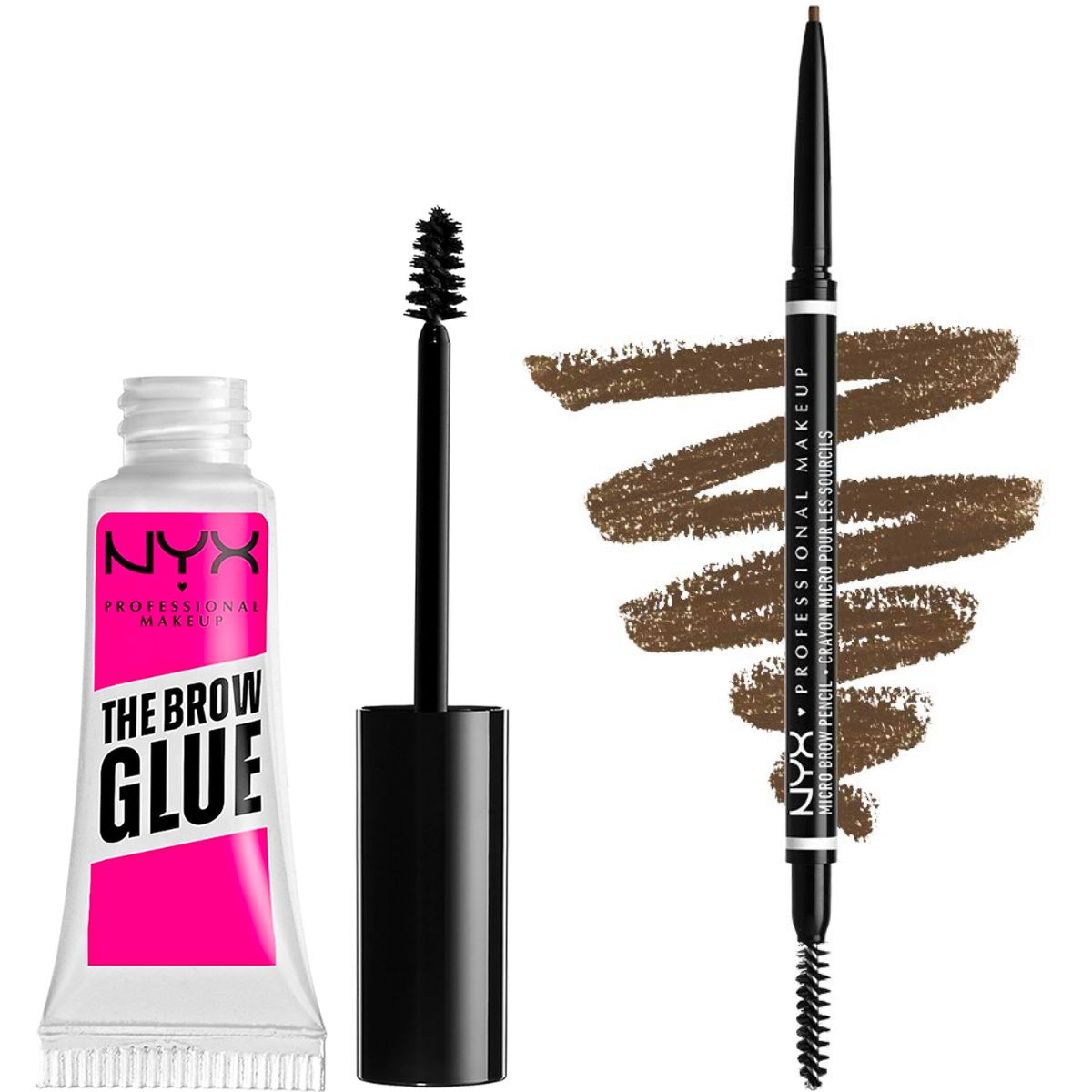 Nyx brow glue and micro brow pencil stock images