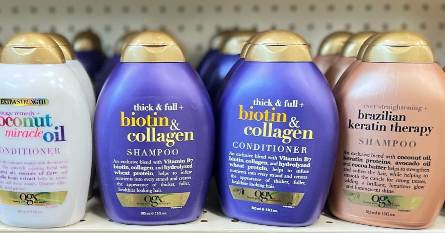 bottles of shampoo on store shelf