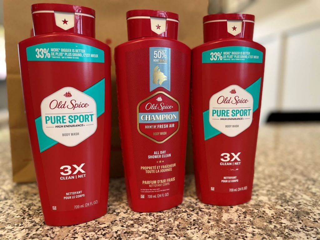 Three bottles of Old Spice body wash
