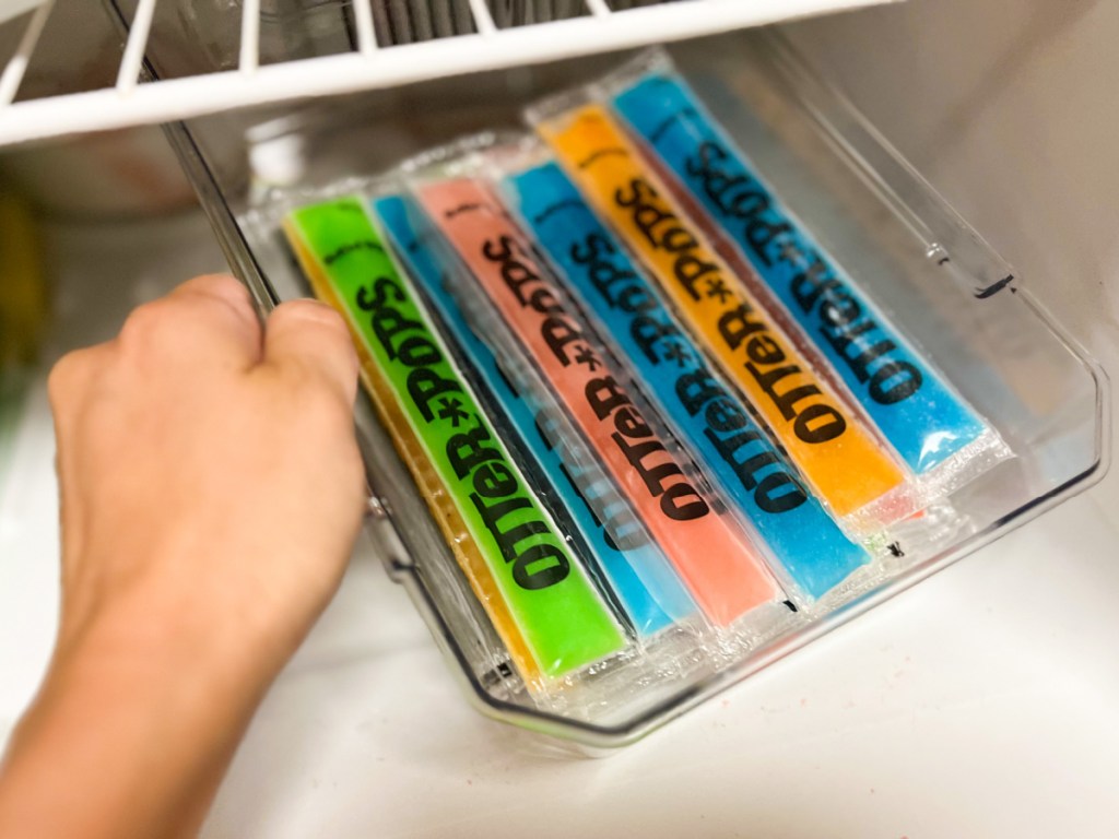 Otter Pops in container inside freezer