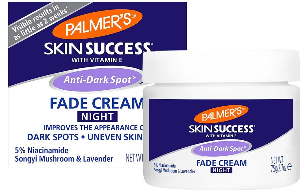 box and jar of Palmer's Skin Success Anti-Dark Spot Nighttime Fade Cream