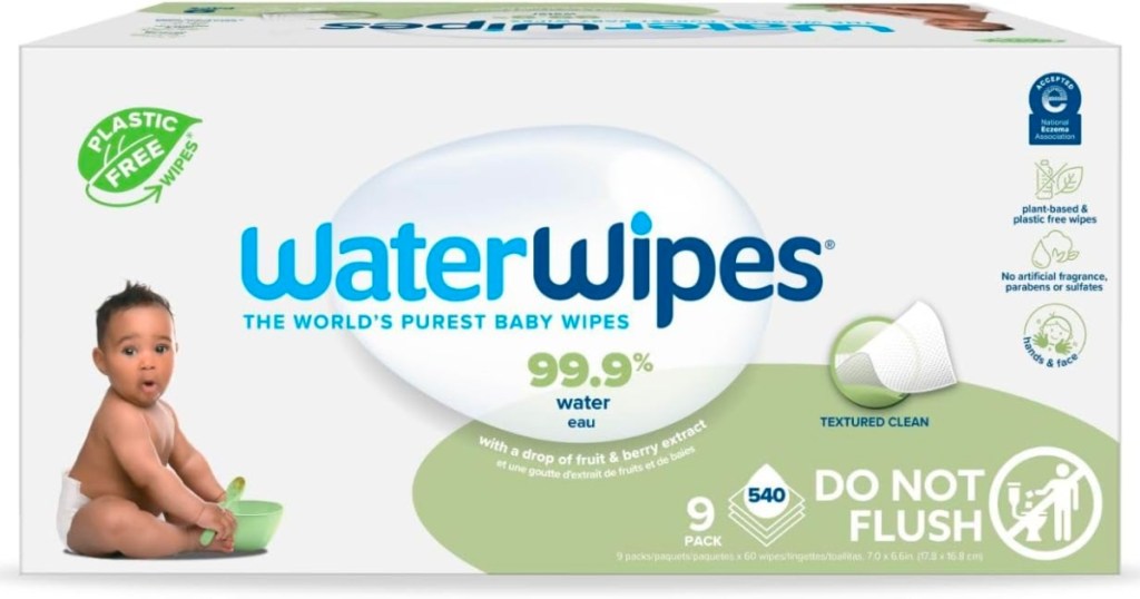 WaterWipes Plastic-Free Baby Wipes 540-Count