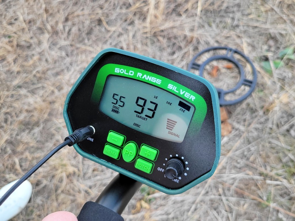 close-up view of screen on a metal detector