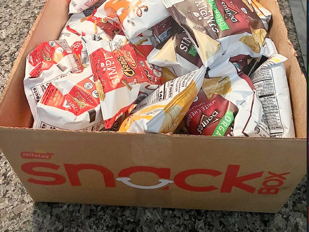 Simply Chips inside Amazon cardboard box