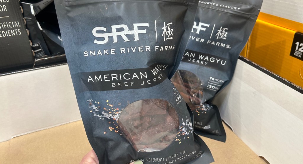 Snake River Farms American Wagyu Beef Jerky in woman's hands