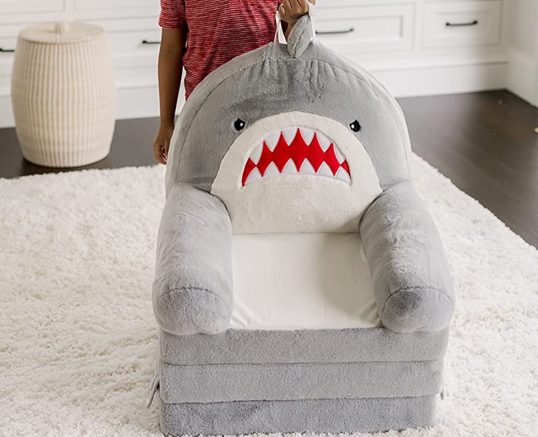 Soft landings shark chair on carpet