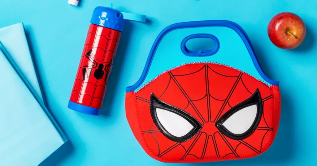 spiderman water bottle and matching lunch bag