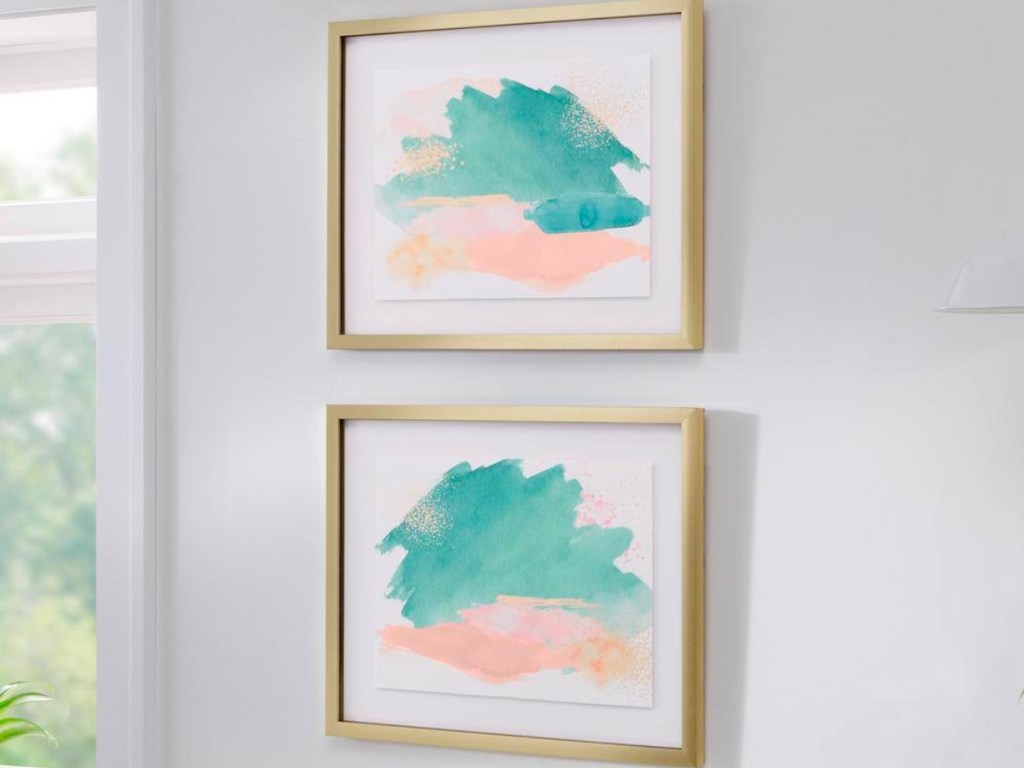 StyleWell Gold Framed Abstract Watercolor Wall Art 2-Pack
