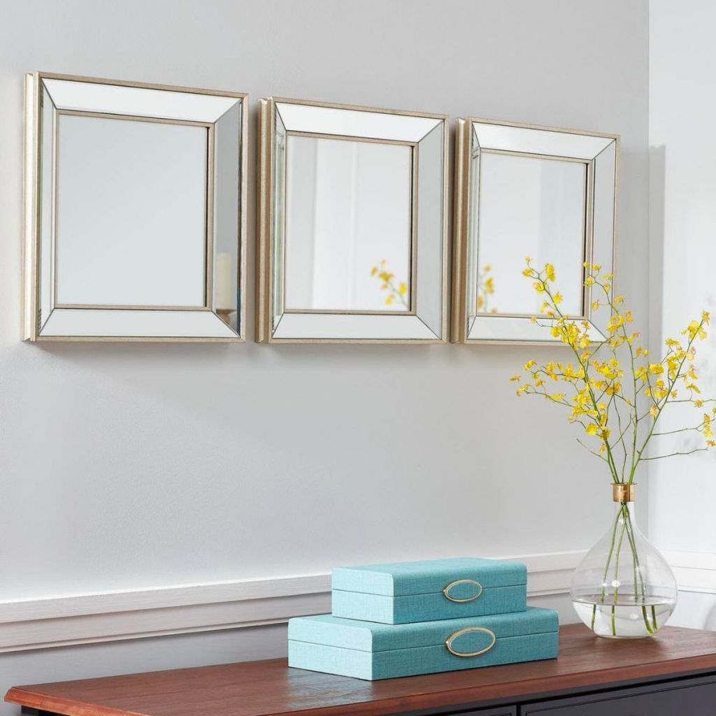 StyleWell Set of 3 Small Square Champagne Beveled Glass Accent Mirror