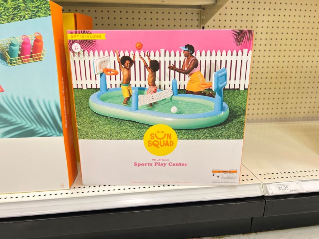 Sun Squad Kids' Sports Play Center Inflatable Pool box on a shelf at Target