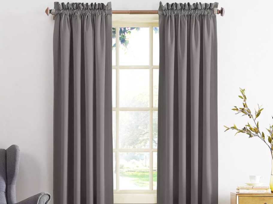grey blackout curtains over window