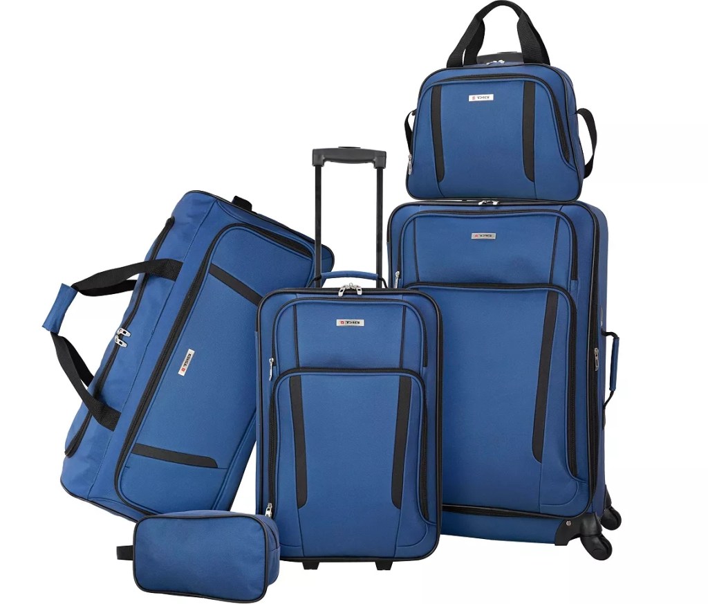 blue luggage set with five pieces