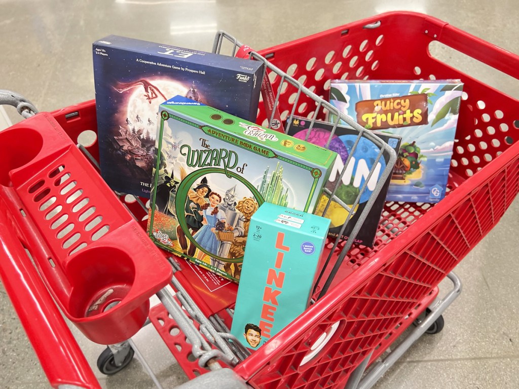 board games in red target shopping cart