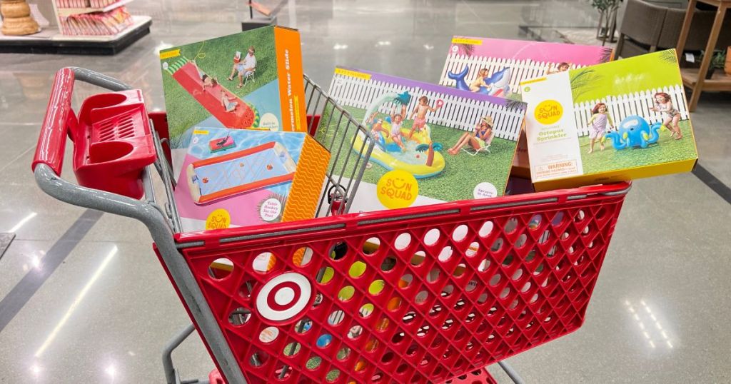 Target Sun Squad boxes in a Target cart