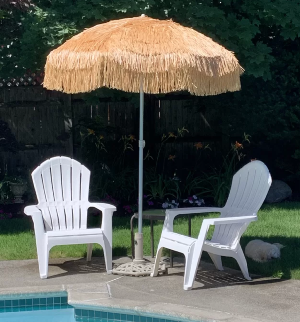Tiki Style Beach canopy shading two lounge chairs