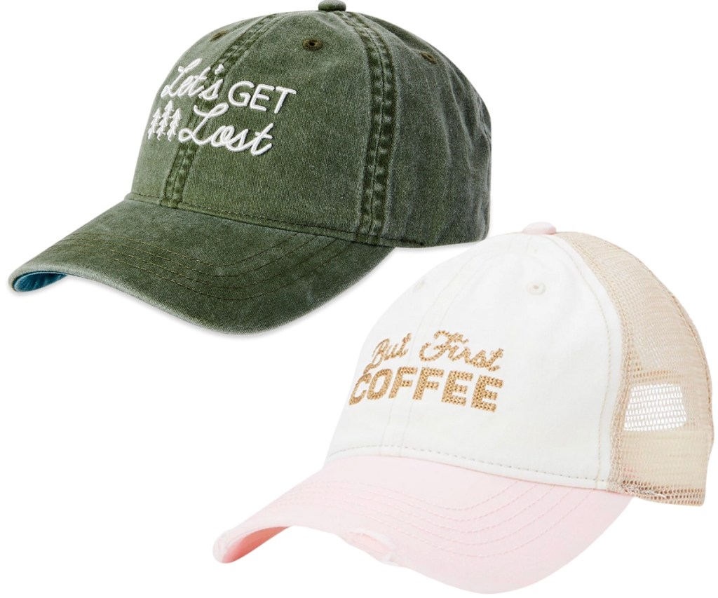 let's get lost and but first coffee Time and Tru Washed Twill Baseball Hats