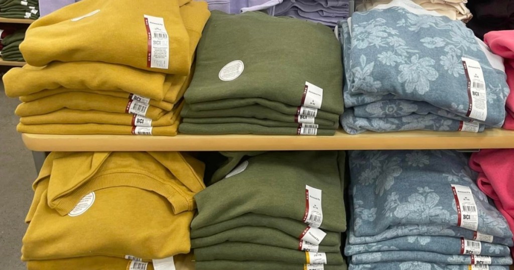 time and tru sweatshirts on store shelf