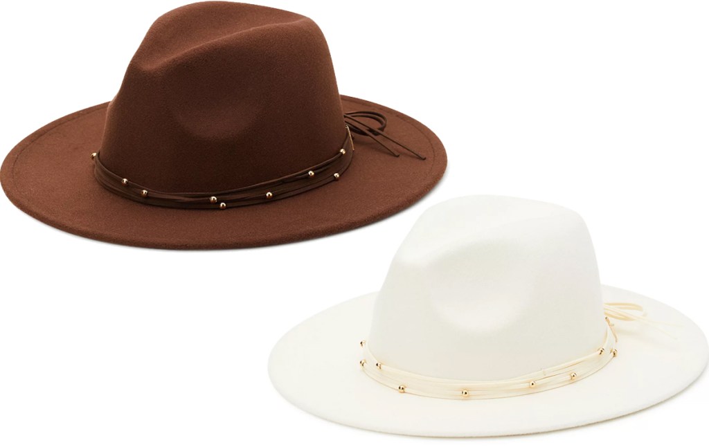 brown and white Time and Tru Women’s Felt Fedoras