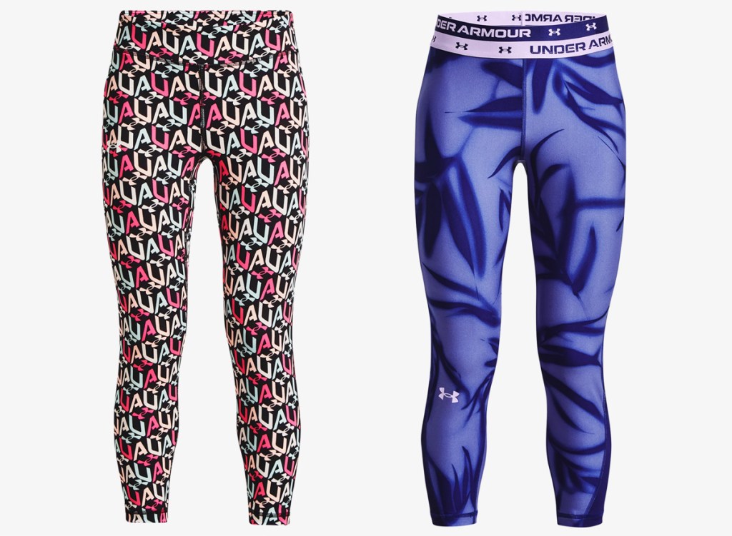 two pairs of printed leggings