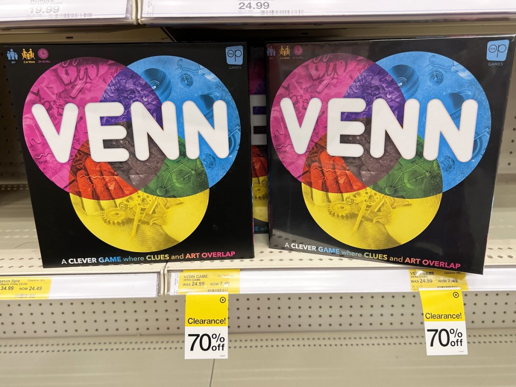 Venn Games on store shelf with clearance tags