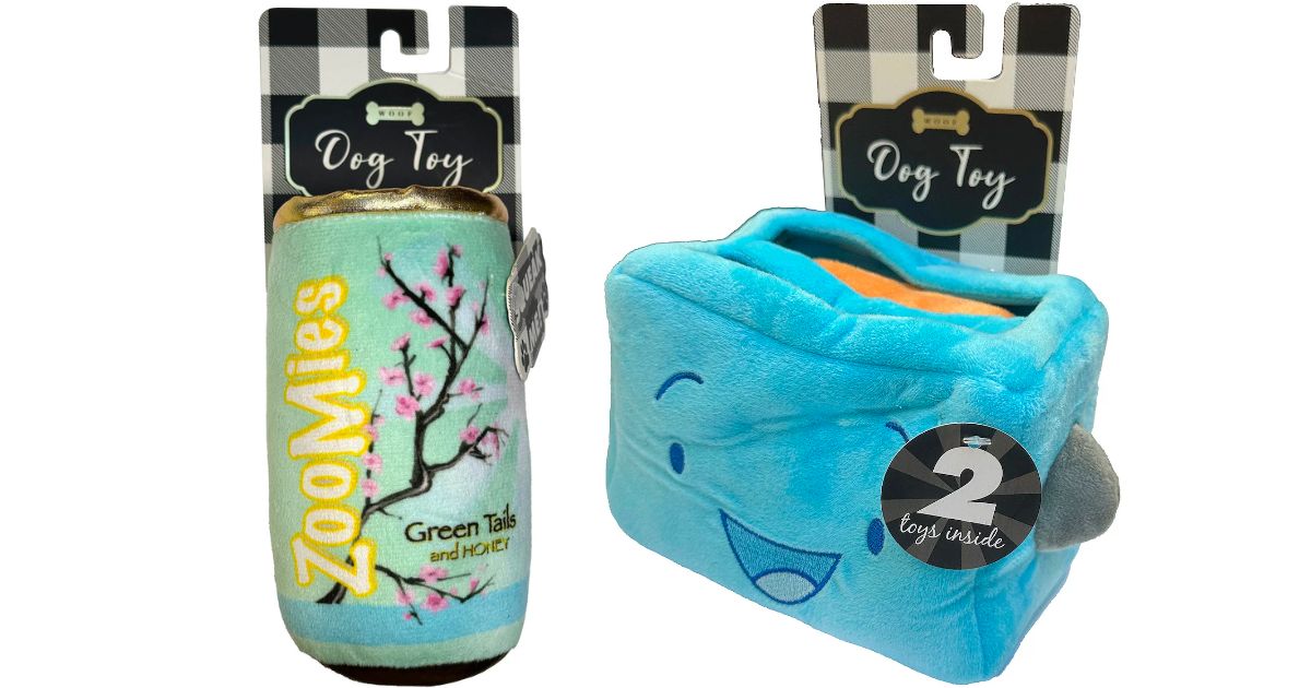 Woof dog toys green tea can and toaster w/ 2 pieces of toast