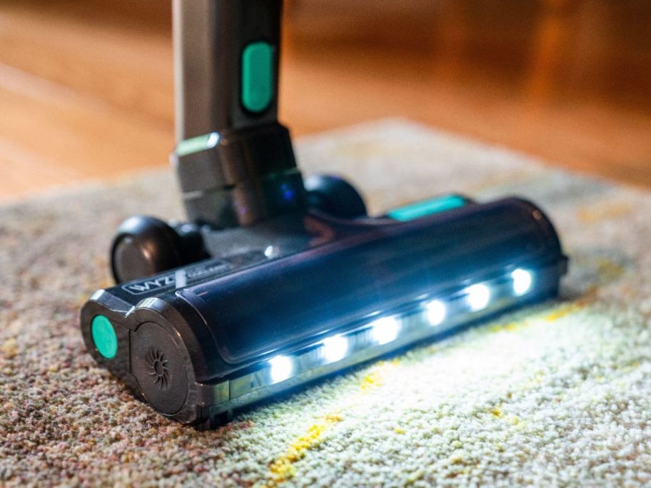 Wyze Cordless Stick Vacuum with lights on while on carpet